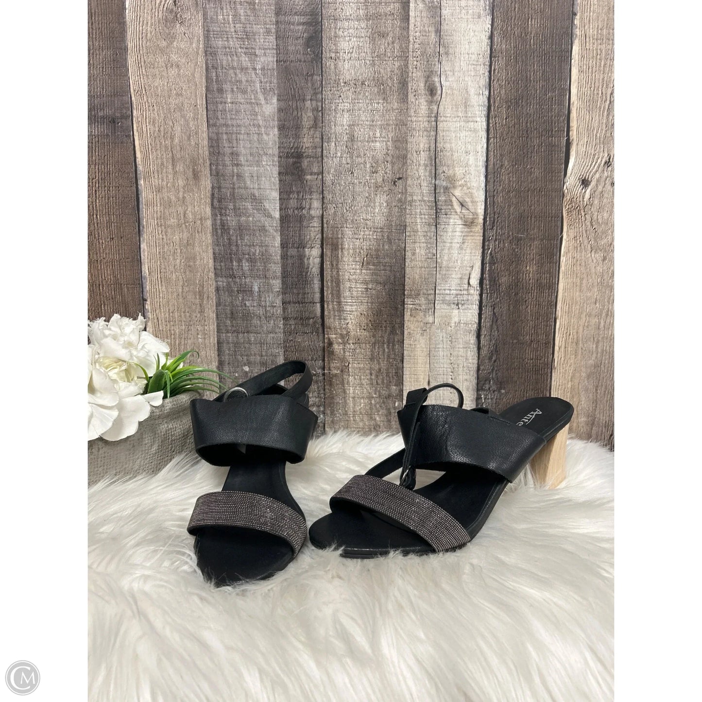 Sandals Heels Block By Cme In Black & Silver, Size: 9