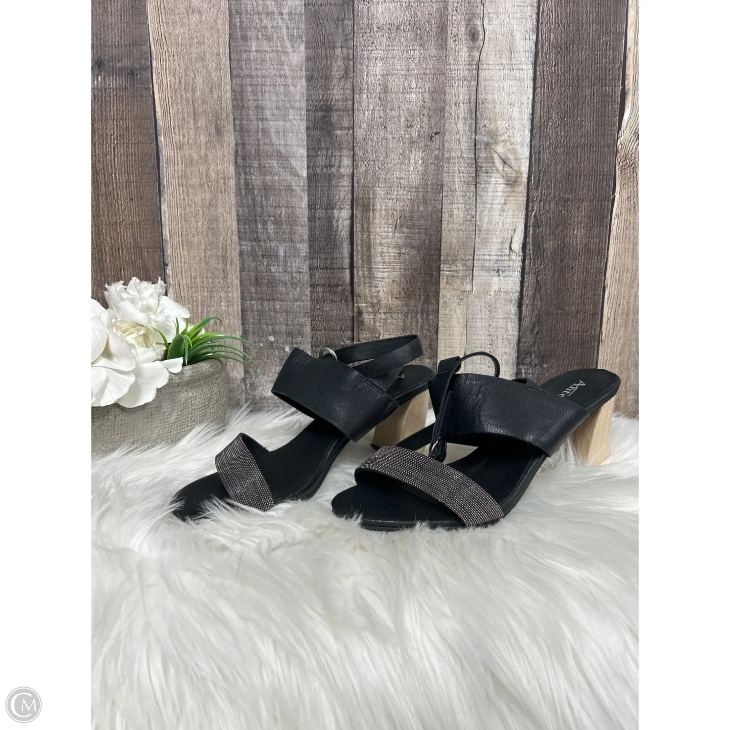 Sandals Heels Block By Cme In Black & Silver, Size: 9