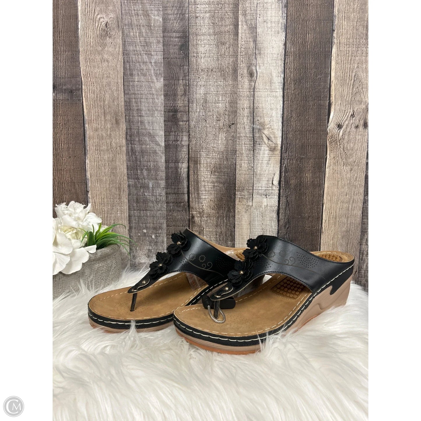 Sandals Heels Wedge By Cmf In Black, Size: 11