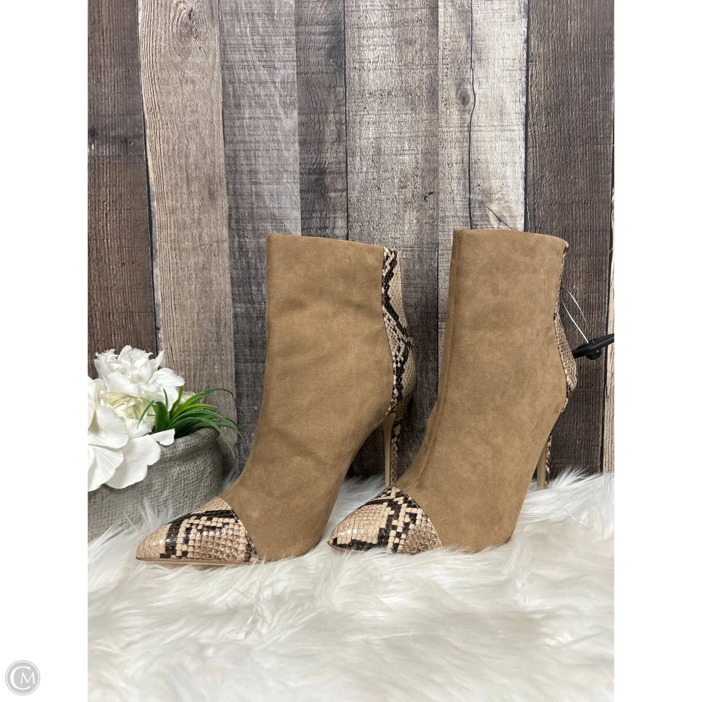 Boots Ankle Heels By Just Fab In Tan, Size: 11