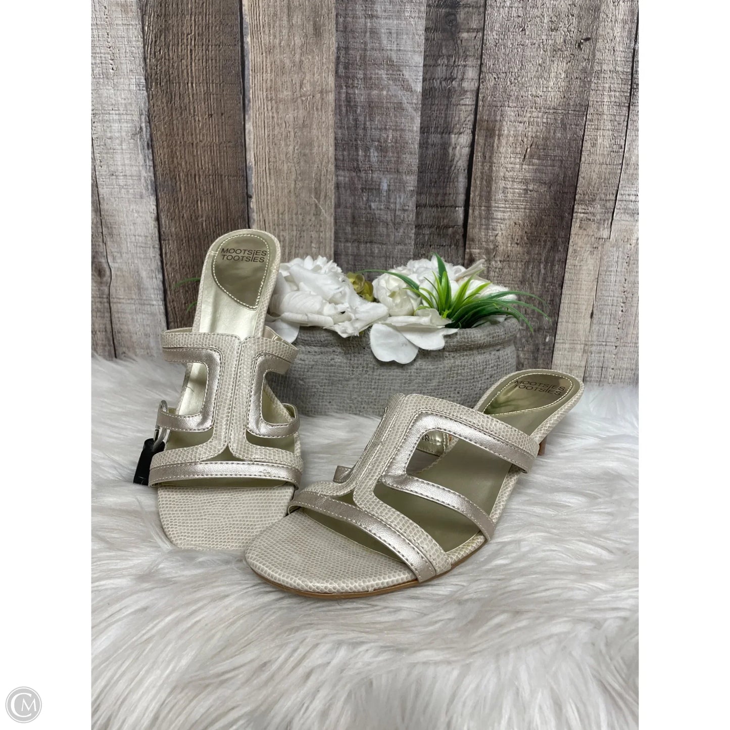 Sandals Heels Kitten By Mootsies Tootsies In Silver, Size: 9