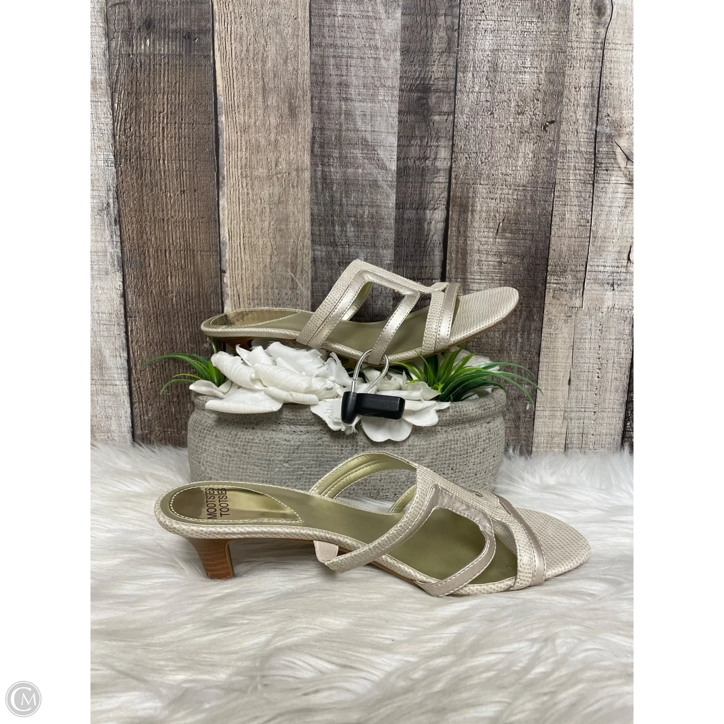 Sandals Heels Kitten By Mootsies Tootsies In Silver, Size: 9
