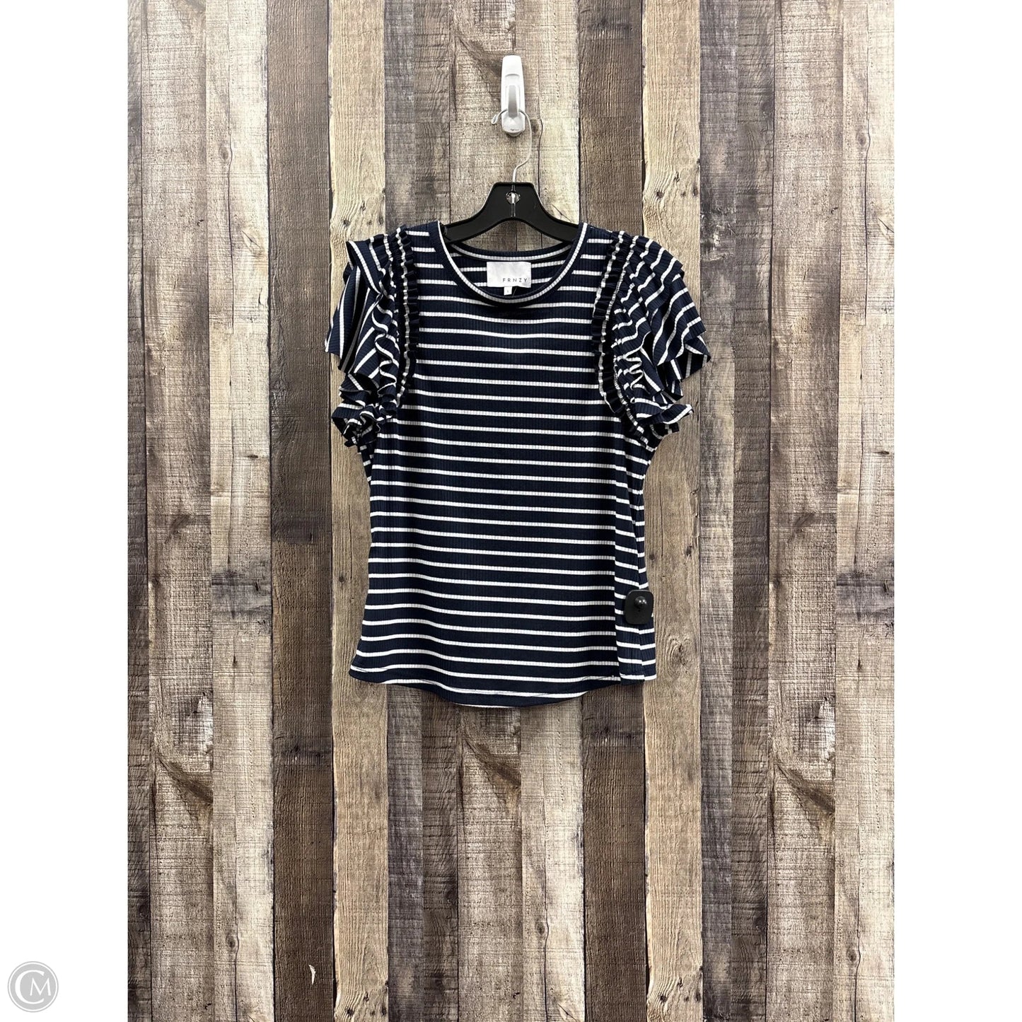 Top Short Sleeve By Cme In Blue & White, Size: L