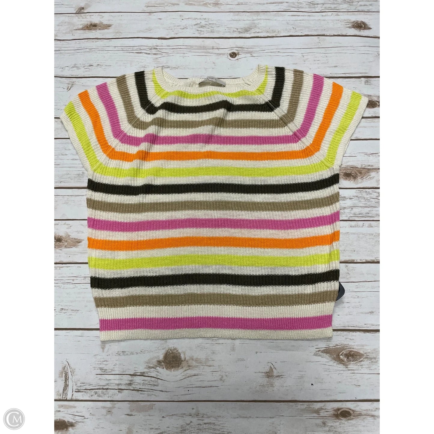 Sweater Short Sleeve By Loft In Striped Pattern, Size: L