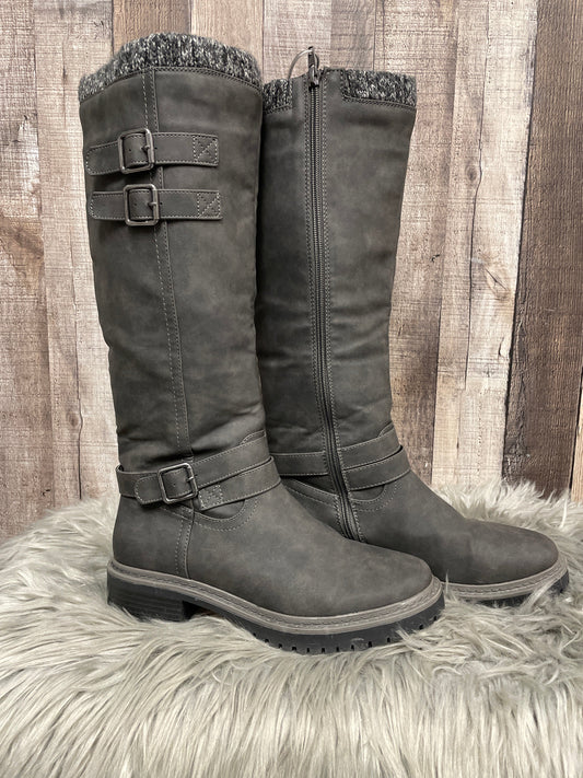 Boots Knee Heels By Just Fab In Grey, Size: 8