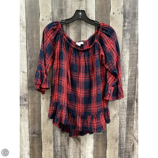Top 3/4 Sleeve By Beachlunchlounge In Plaid Pattern, Size: M