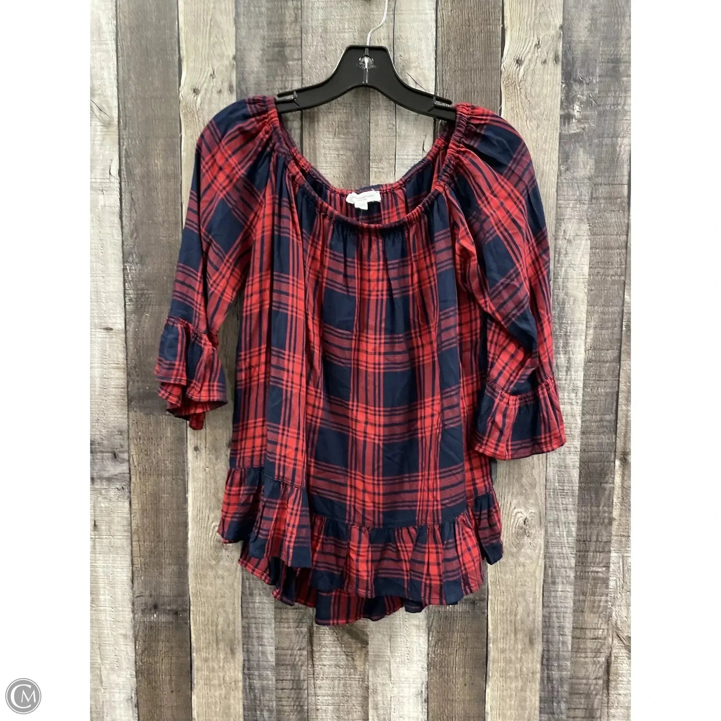 Top 3/4 Sleeve By Beachlunchlounge In Plaid Pattern, Size: M