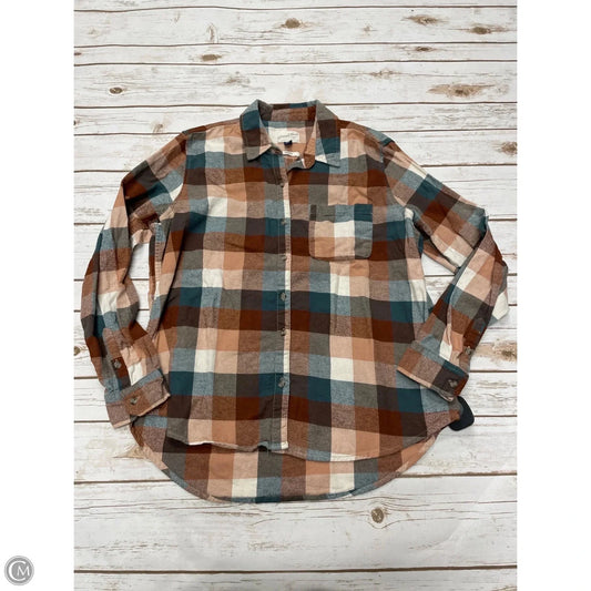 Top Long Sleeve By Universal Thread In Plaid Pattern, Size: M