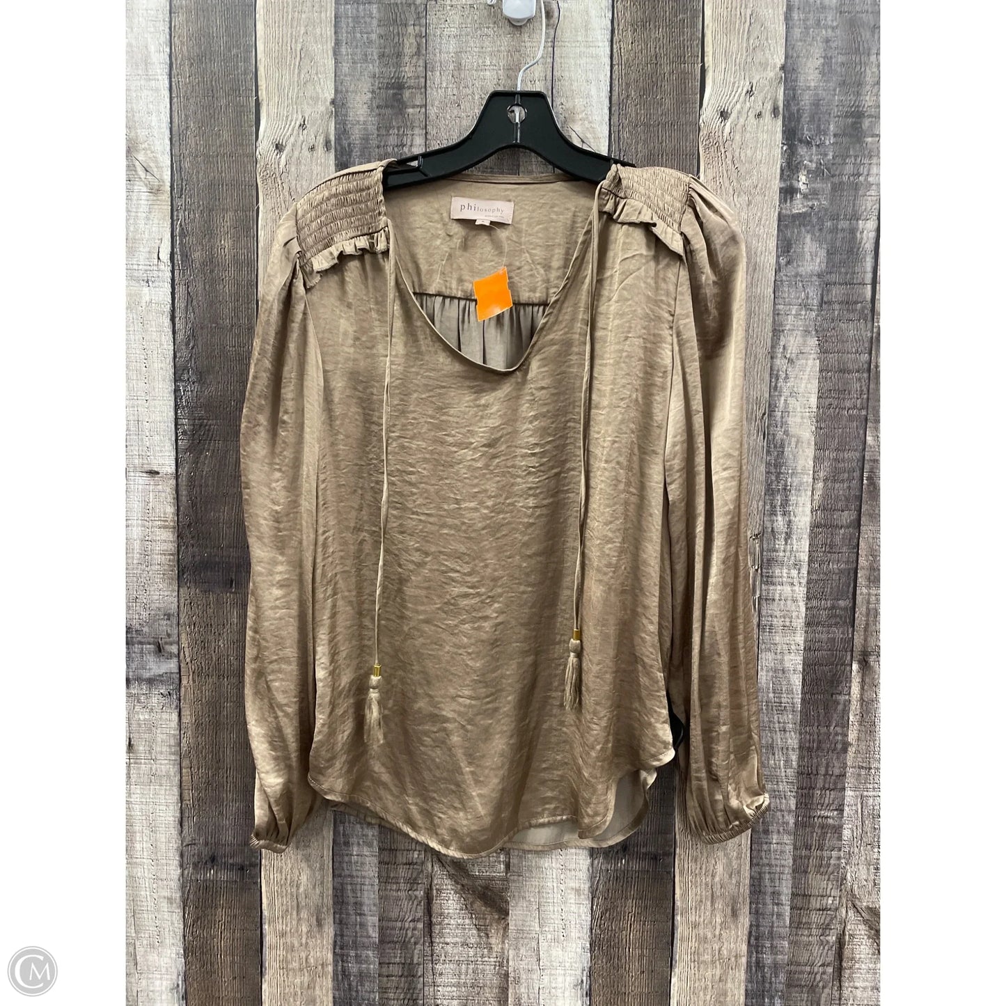 Top Long Sleeve By Philosophy In Brown, Size: S