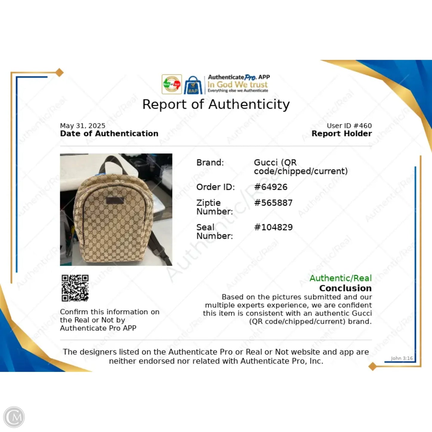 Backpack Luxury Designer By Gucci, Size: Medium