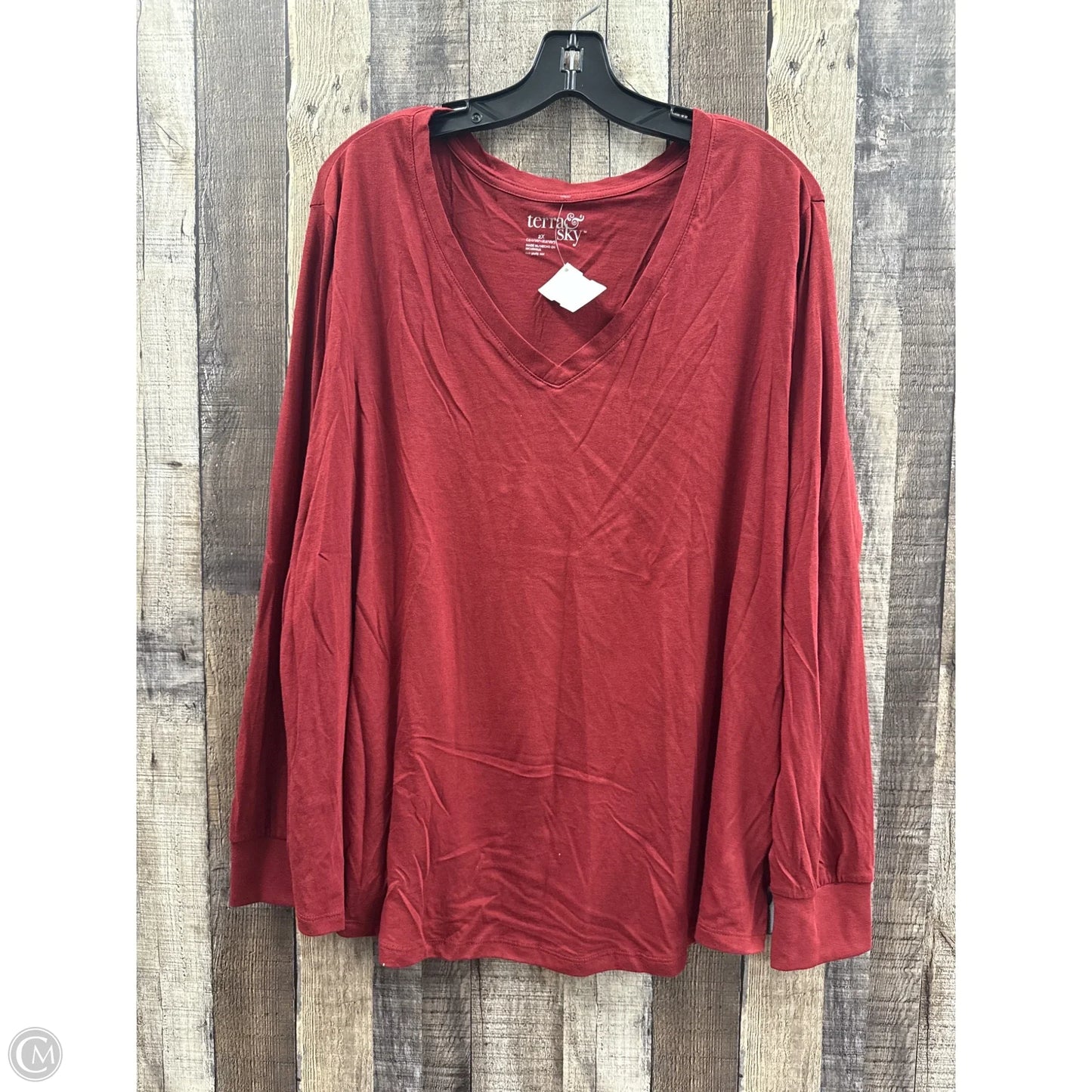 Top Long Sleeve By Terra & Sky In Red, Size: 2x