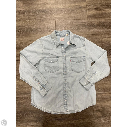Top Long Sleeve By Levis In Blue Denim, Size: L