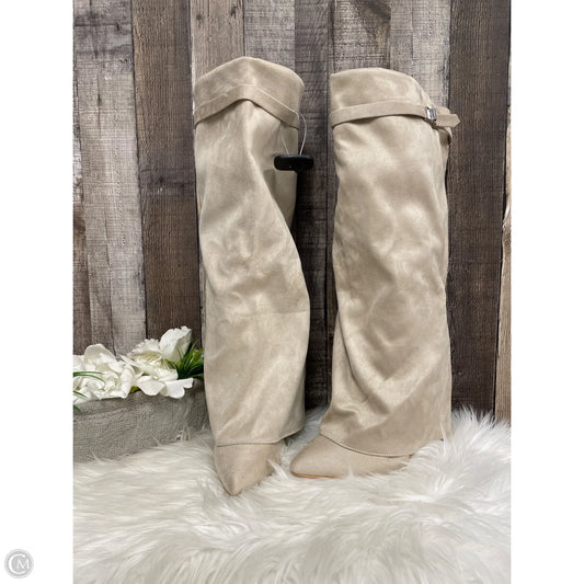 Boots Knee Heels By Pretty Little Thing In Beige, Size: 9