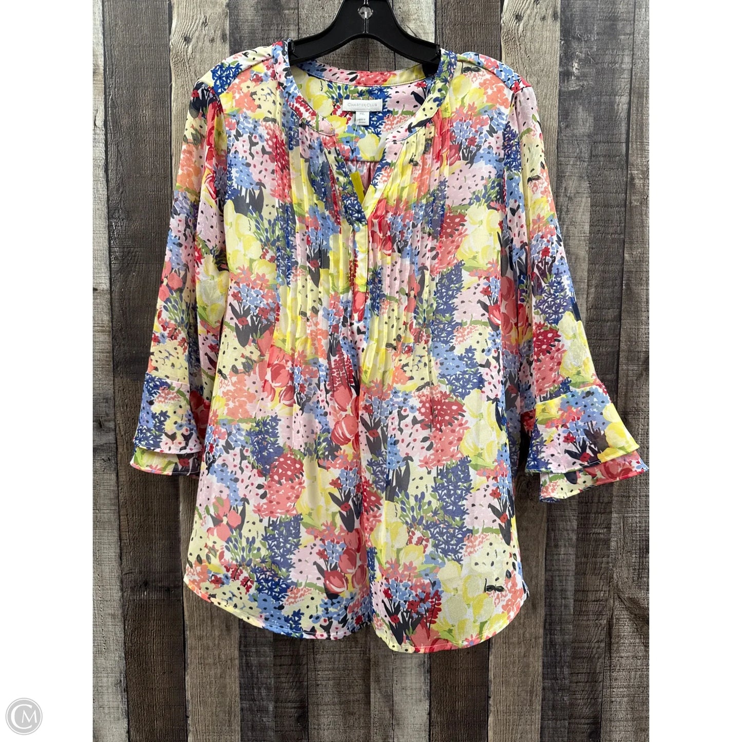Top 3/4 Sleeve By Charter Club In Floral Print, Size: Xlp