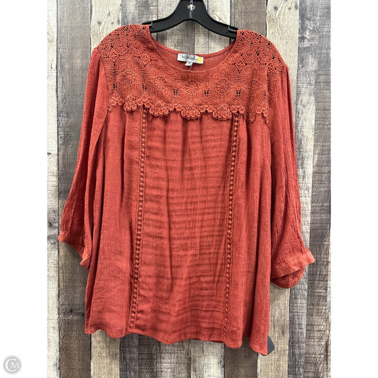 Top Long Sleeve By Figuero & Flower In Bronze, Size: 3x