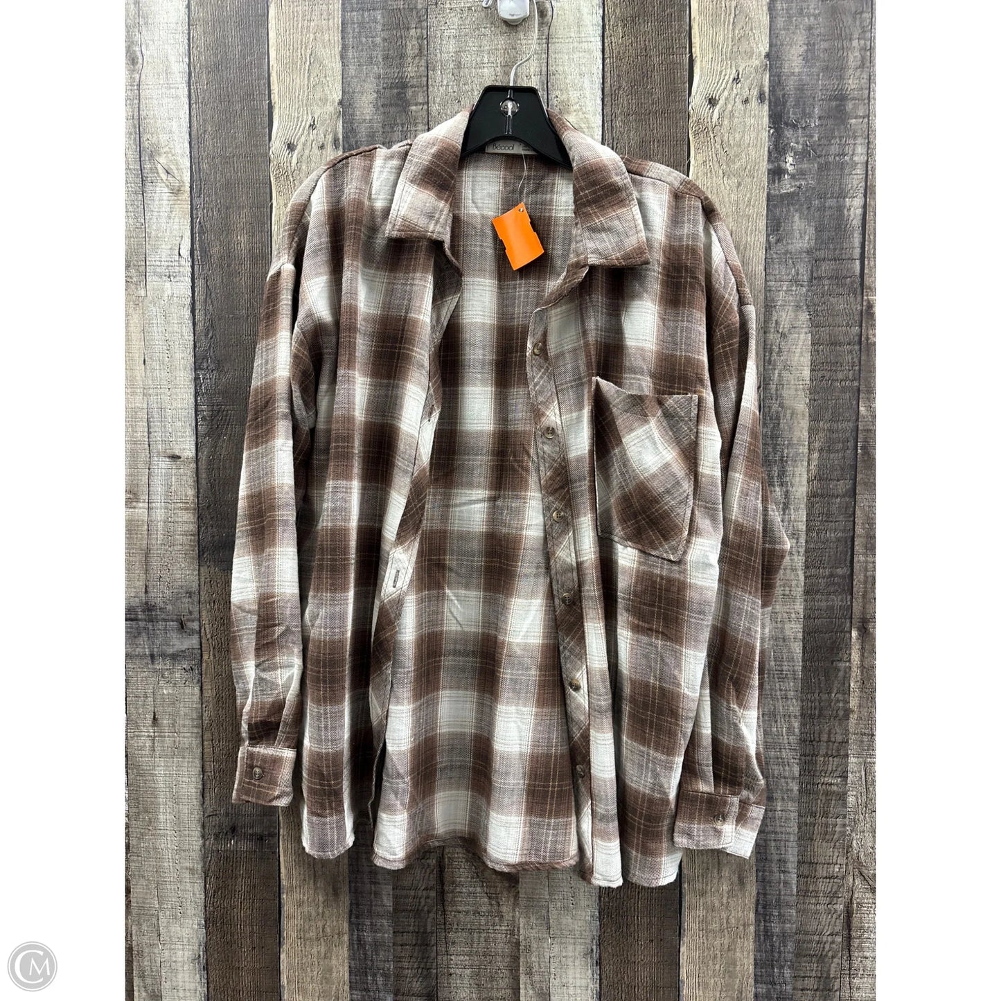 Top Long Sleeve By Be Cool In Plaid Pattern, Size: S