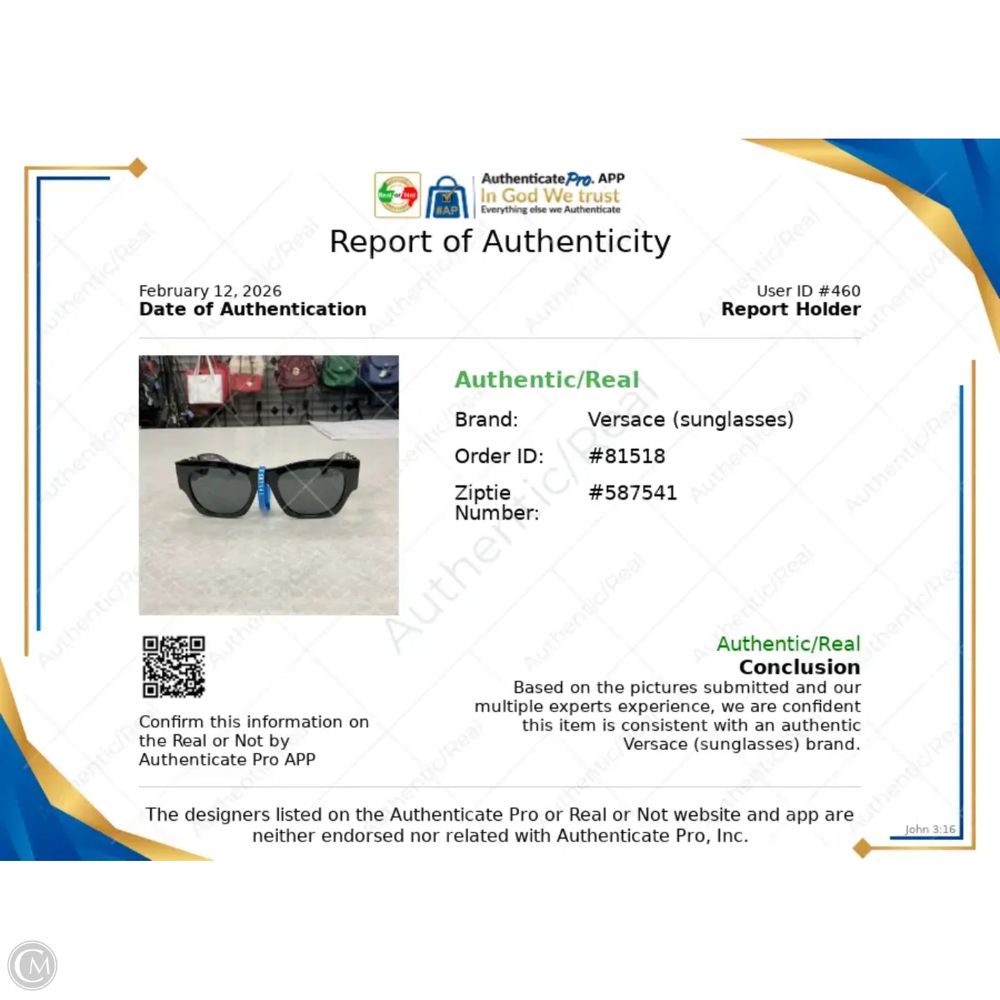 Sunglasses Designer By Versace