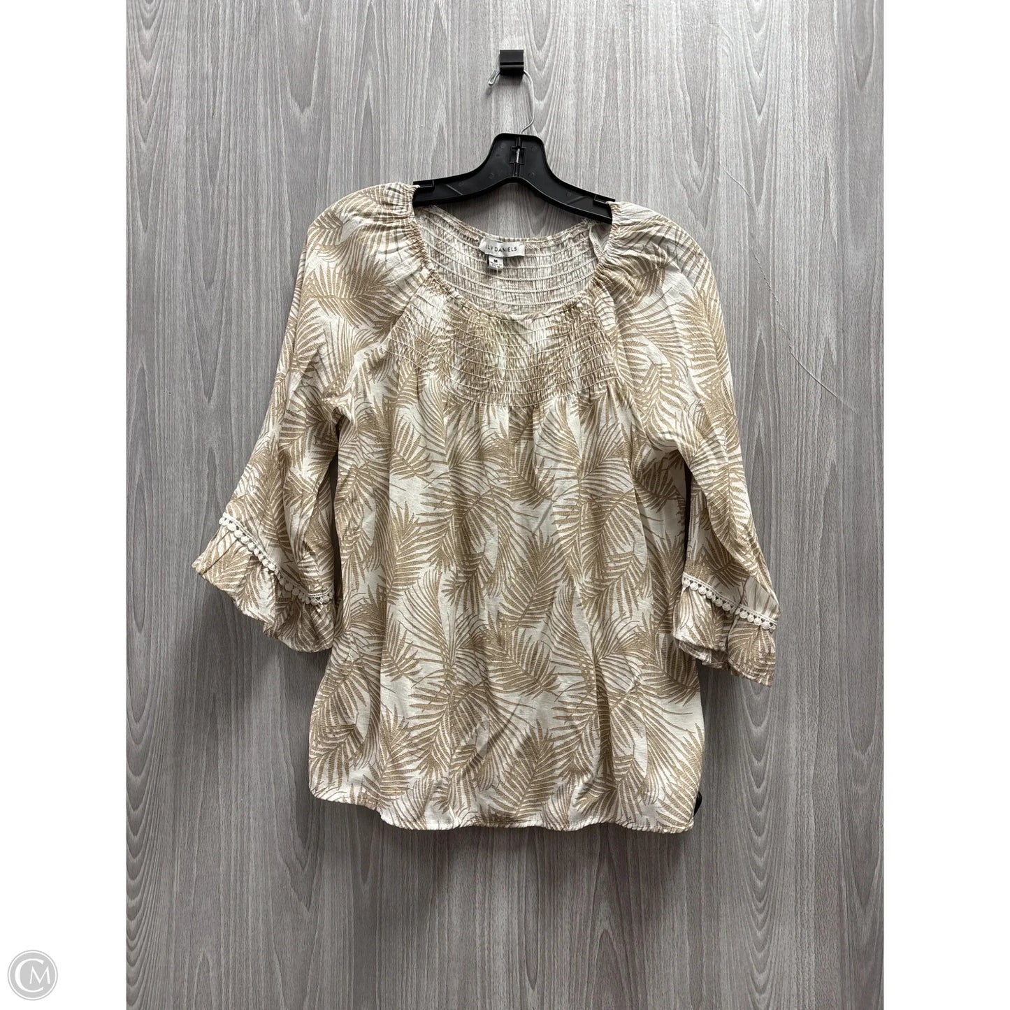 Top 3/4 Sleeve By Emily Daniels In Tan & White, Size: M