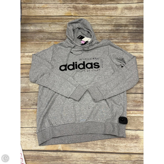 Athletic Sweatshirt Hoodie By Adidas In Grey, Size: L
