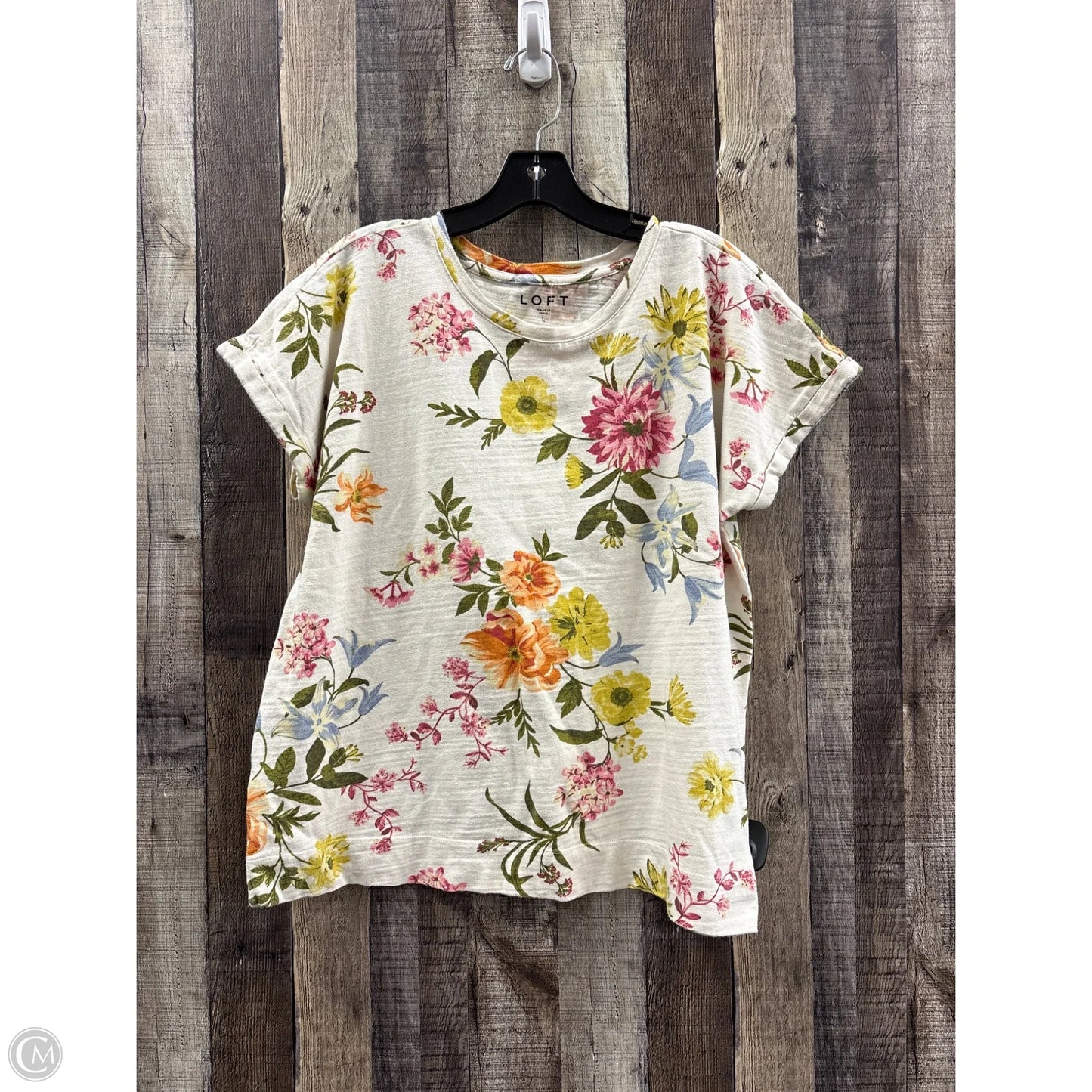 Top Short Sleeve By Loft In Floral Print, Size: L