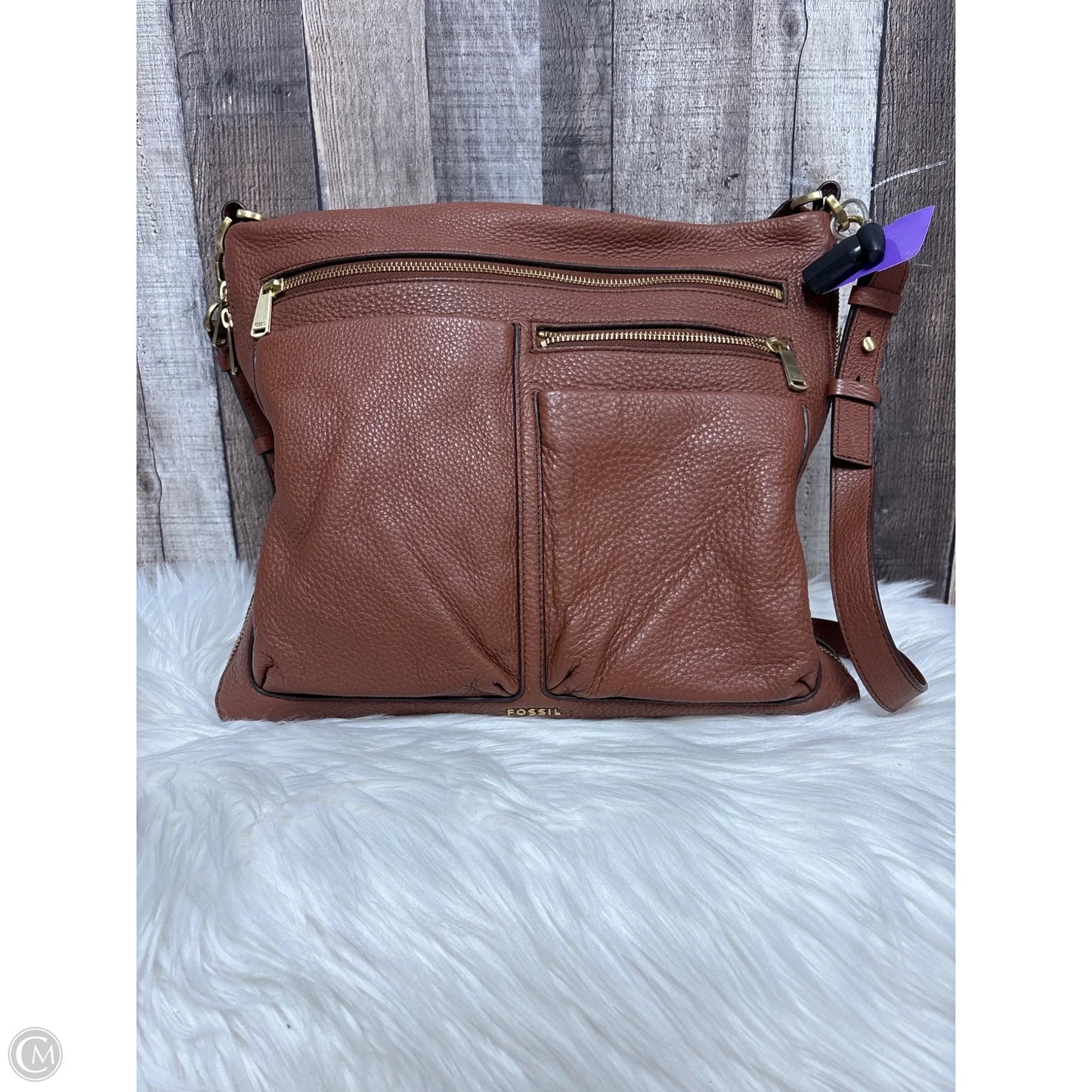 Handbag Leather By Fossil, Size: Large