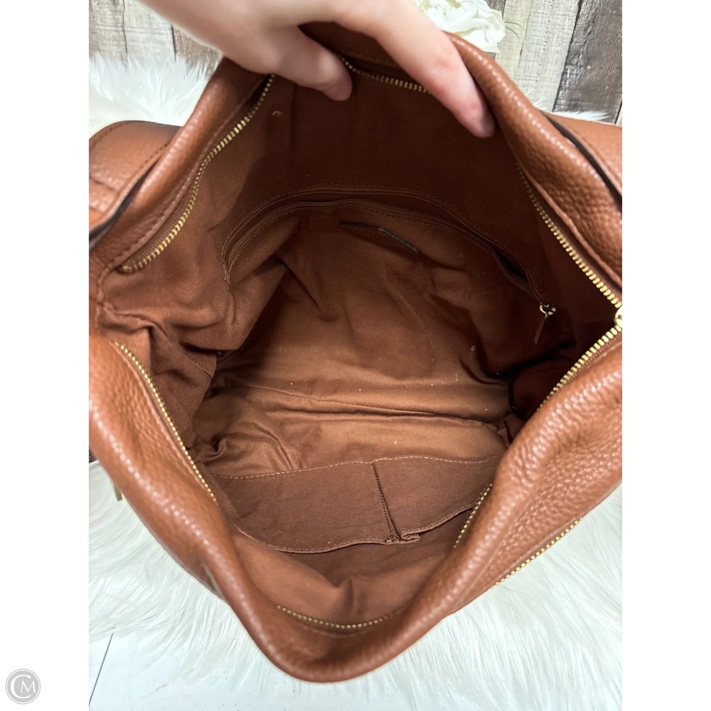 Handbag Leather By Fossil, Size: Large
