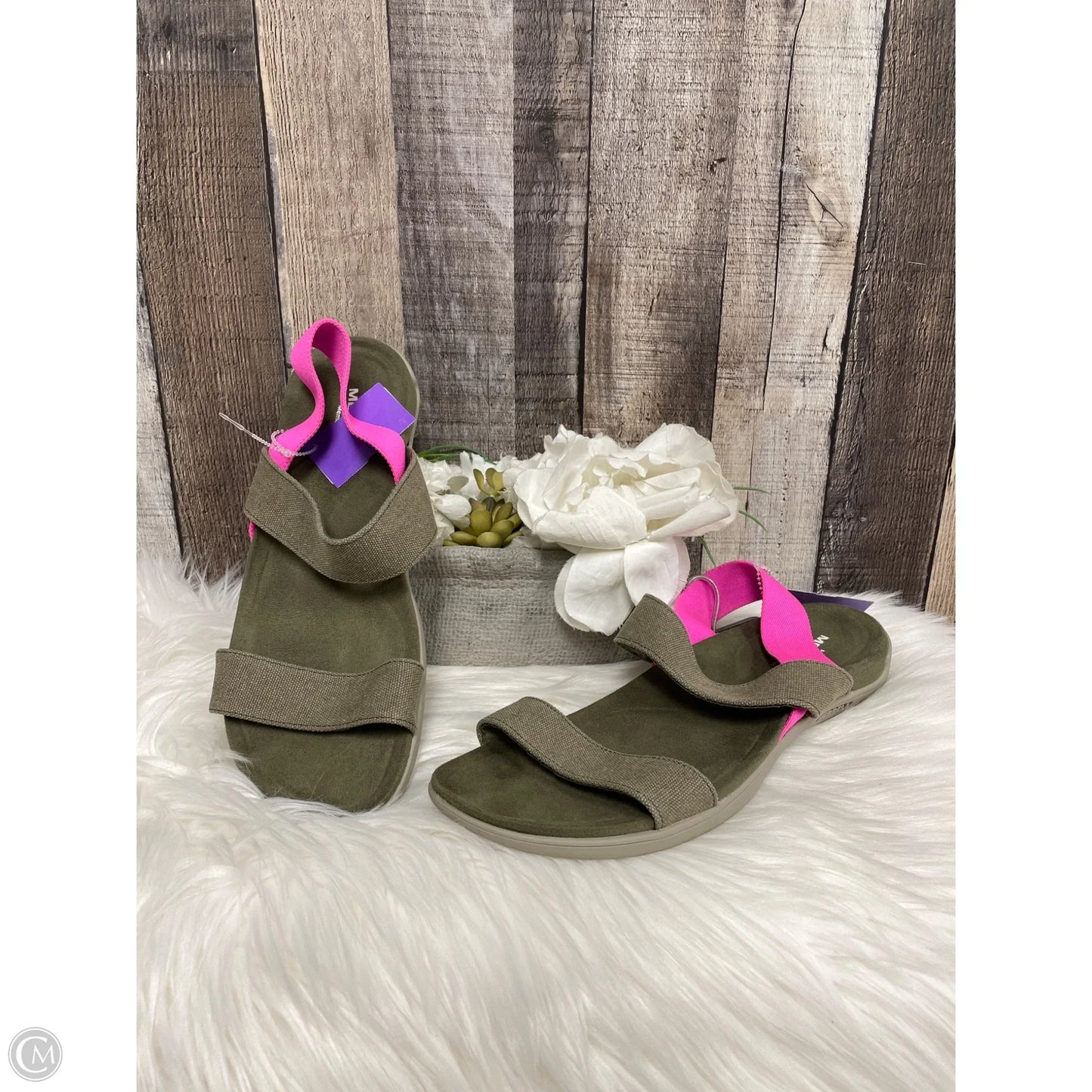 Sandals Flats By Merrell In Green & Pink, Size: 10