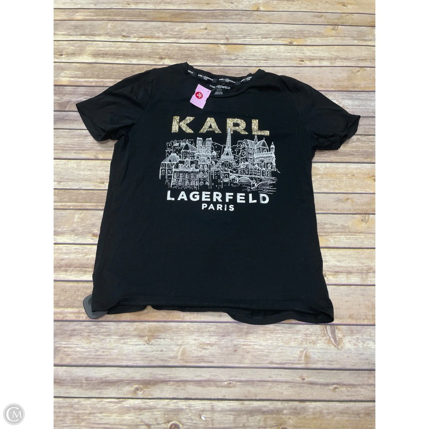 Top Short Sleeve Designer By Karl Lagerfeld In Black, Size: M