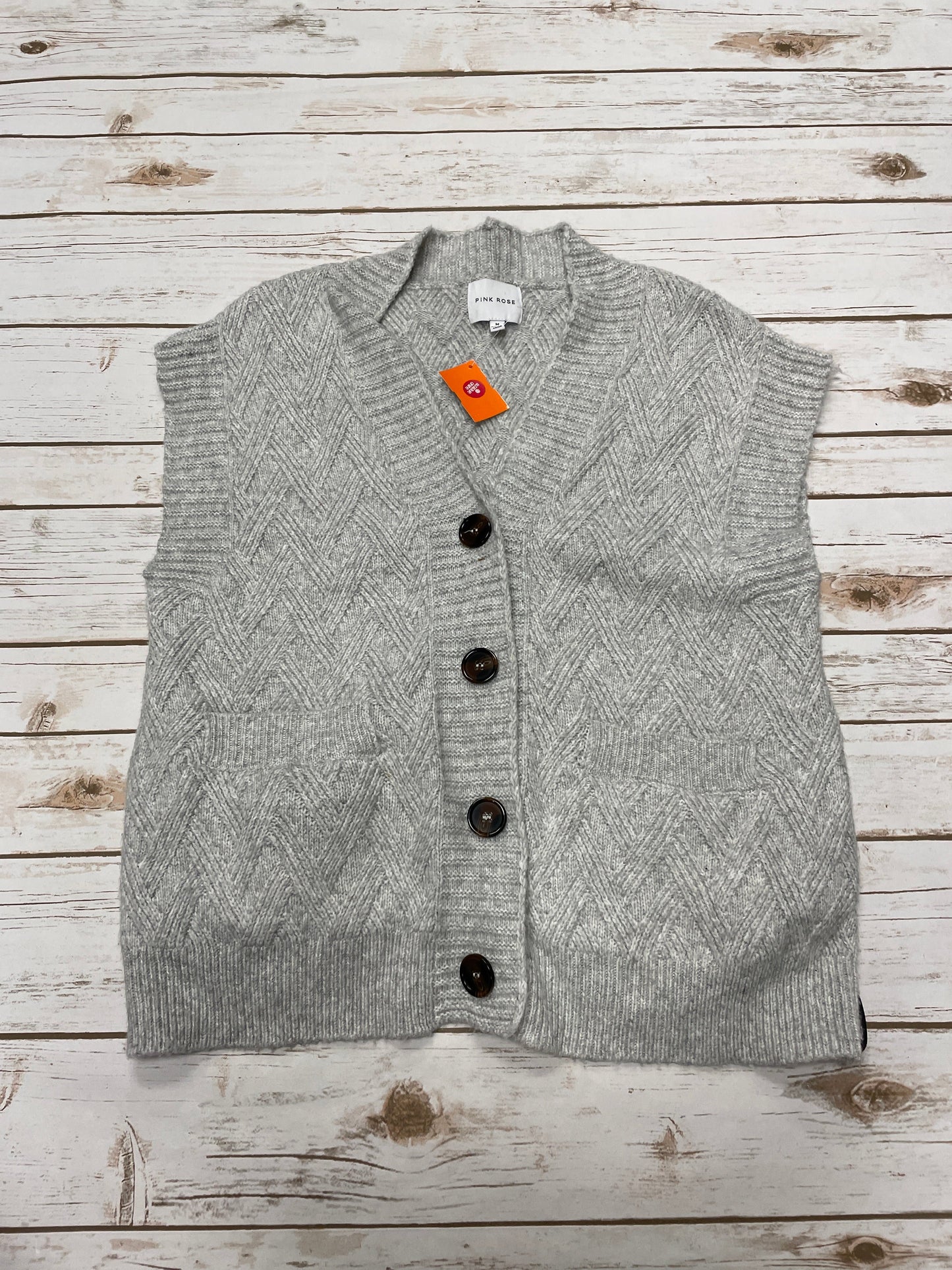 Vest Sweater By Pink Rose In Grey, Size: M