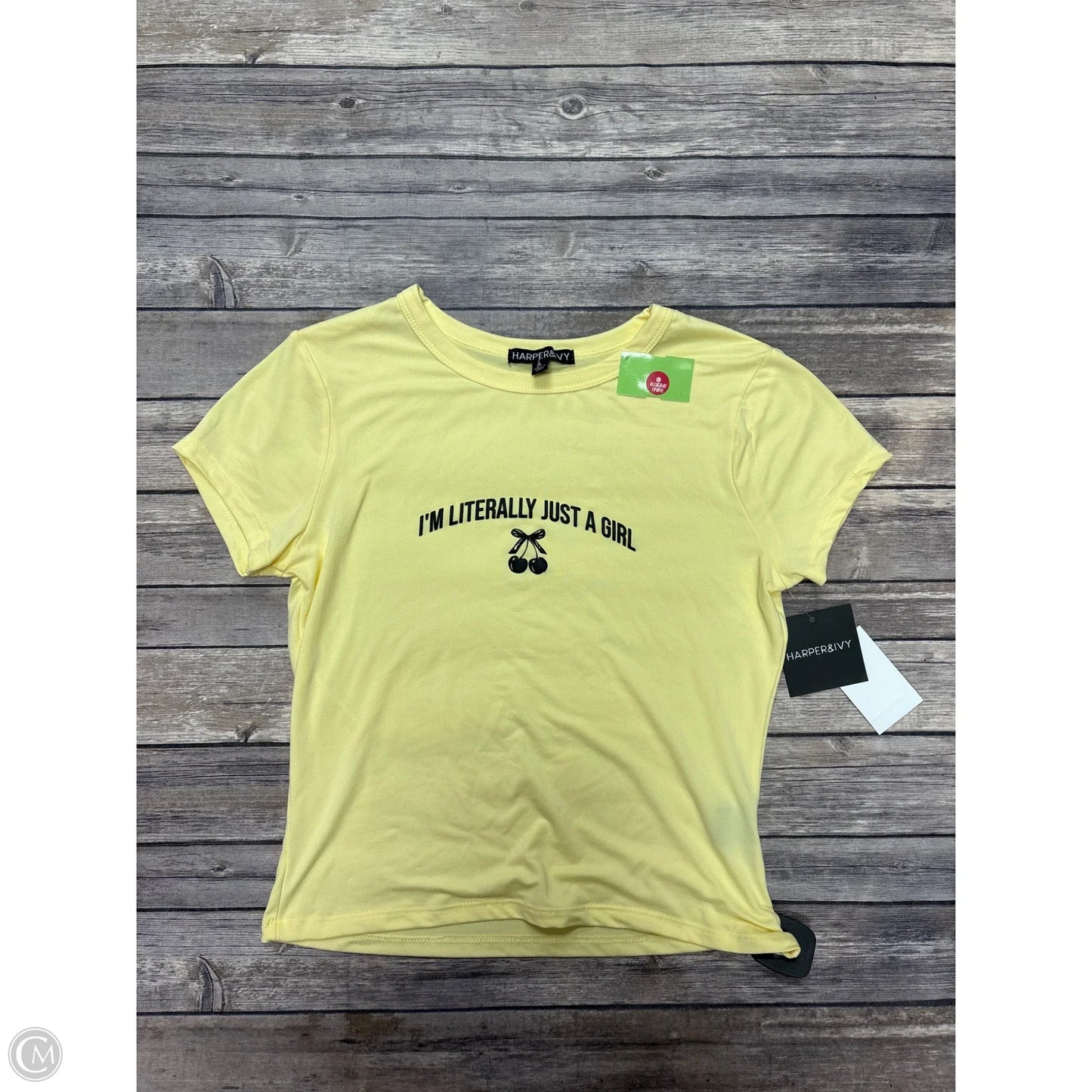 Top Short Sleeve By Cme In Yellow, Size: L