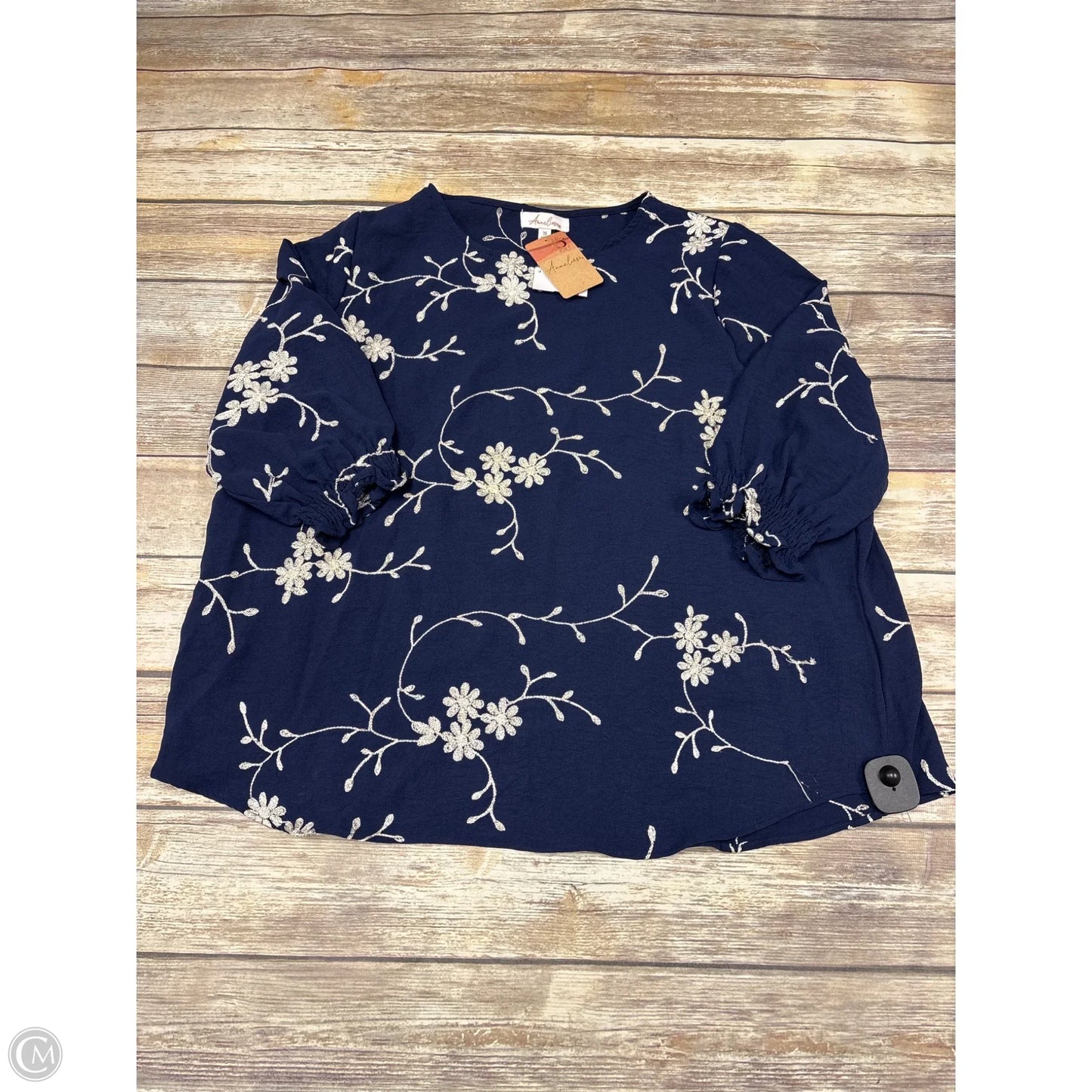Top 3/4 Sleeve By Cmf In Blue, Size: 3x