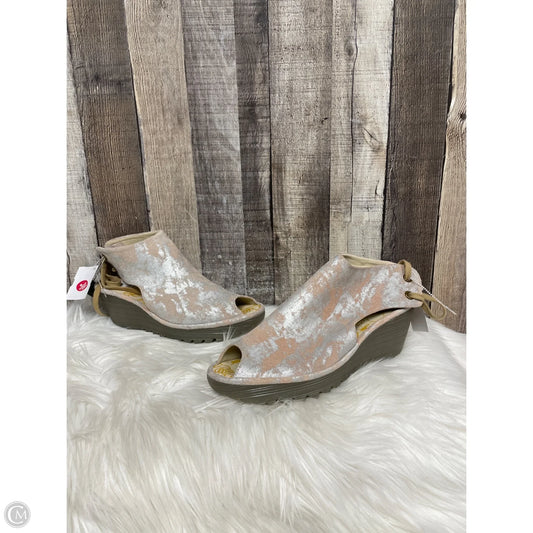 Sandals Heels Wedge By Fly London In Silver, Size: 10