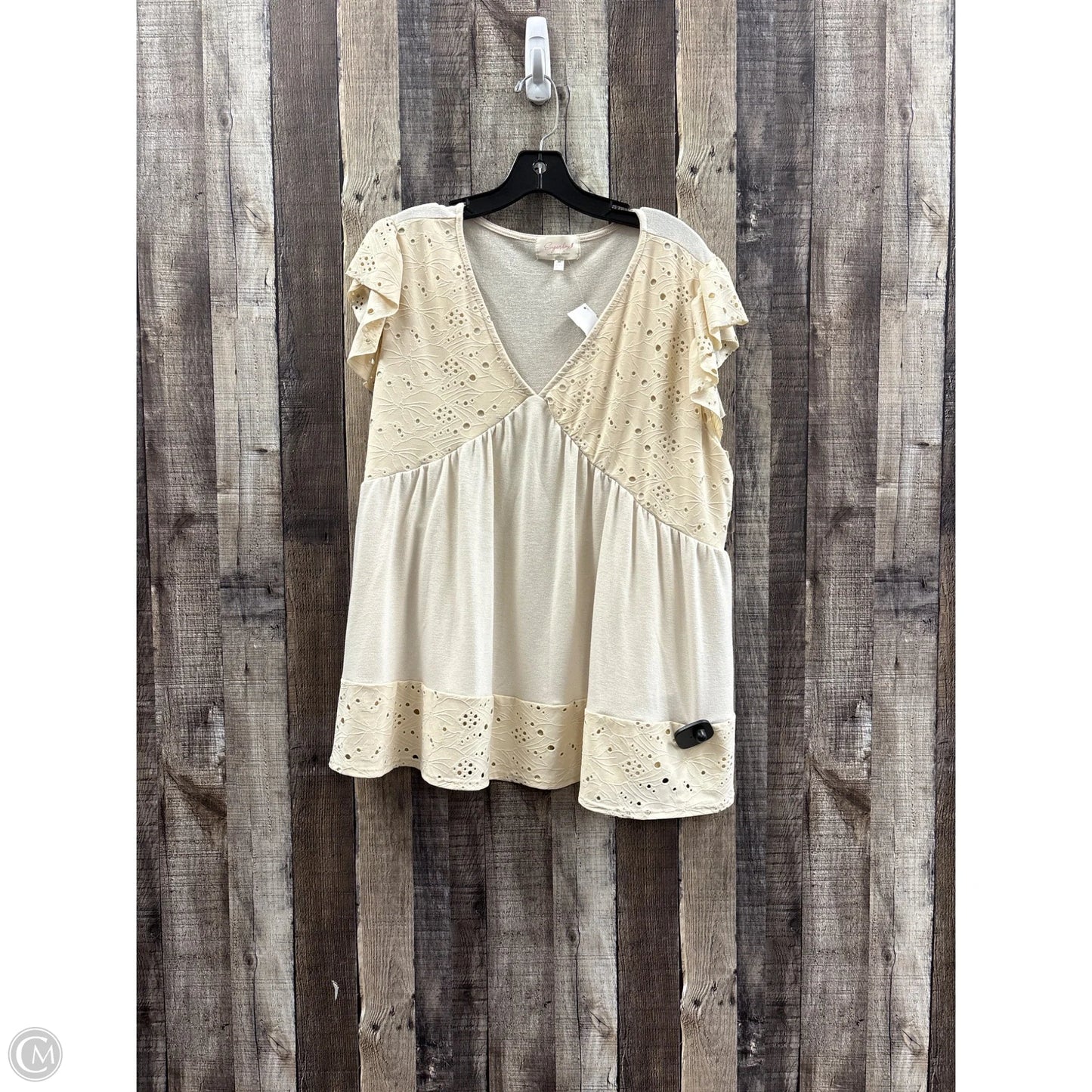 Top Short Sleeve By Cme In Cream, Size: 3x