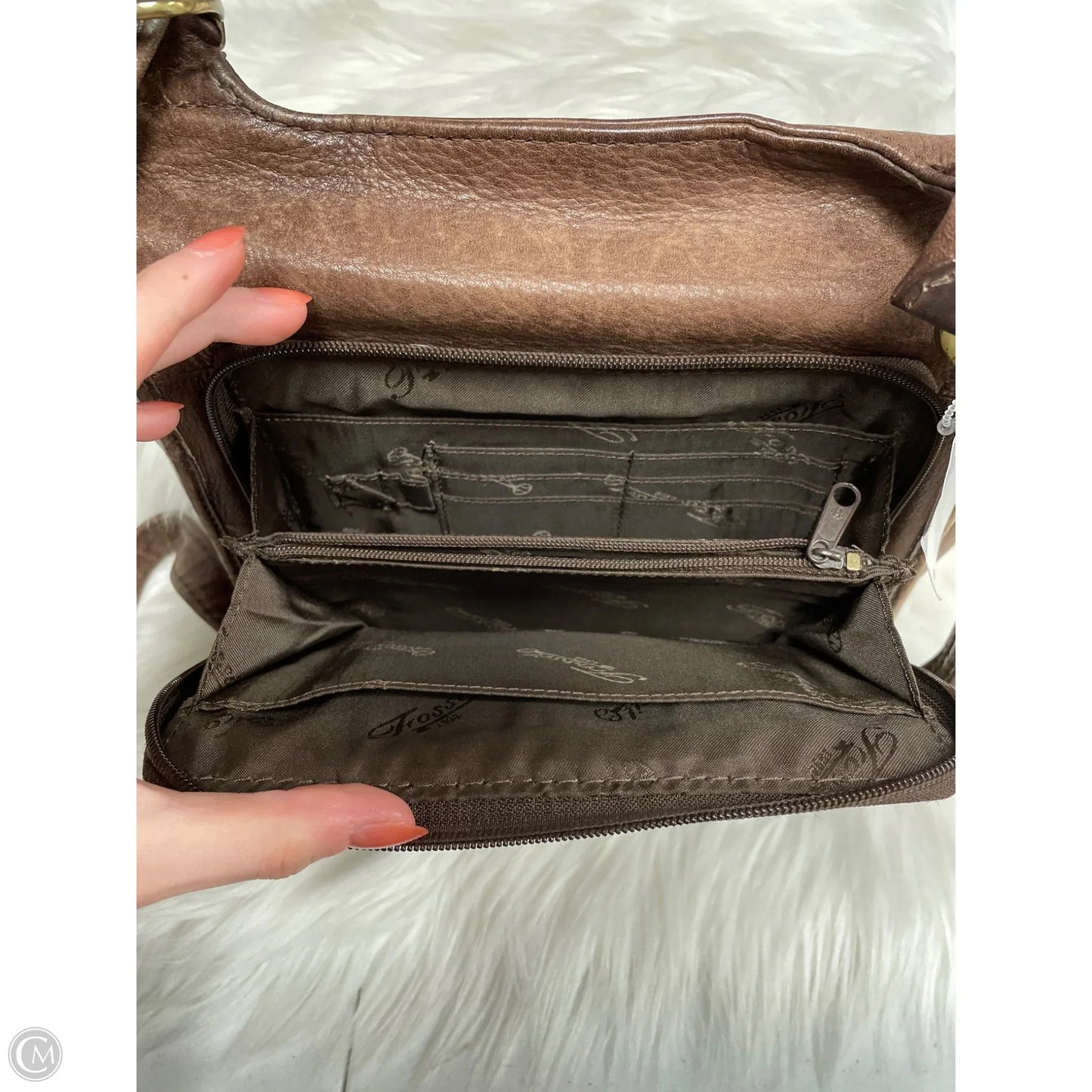 Crossbody Leather By Fossil, Size: Medium