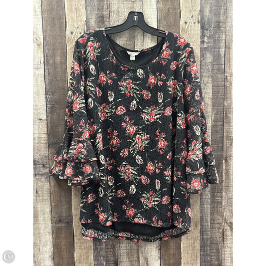 Top 3/4 Sleeve By Cato In Black & Red, Size: 1x