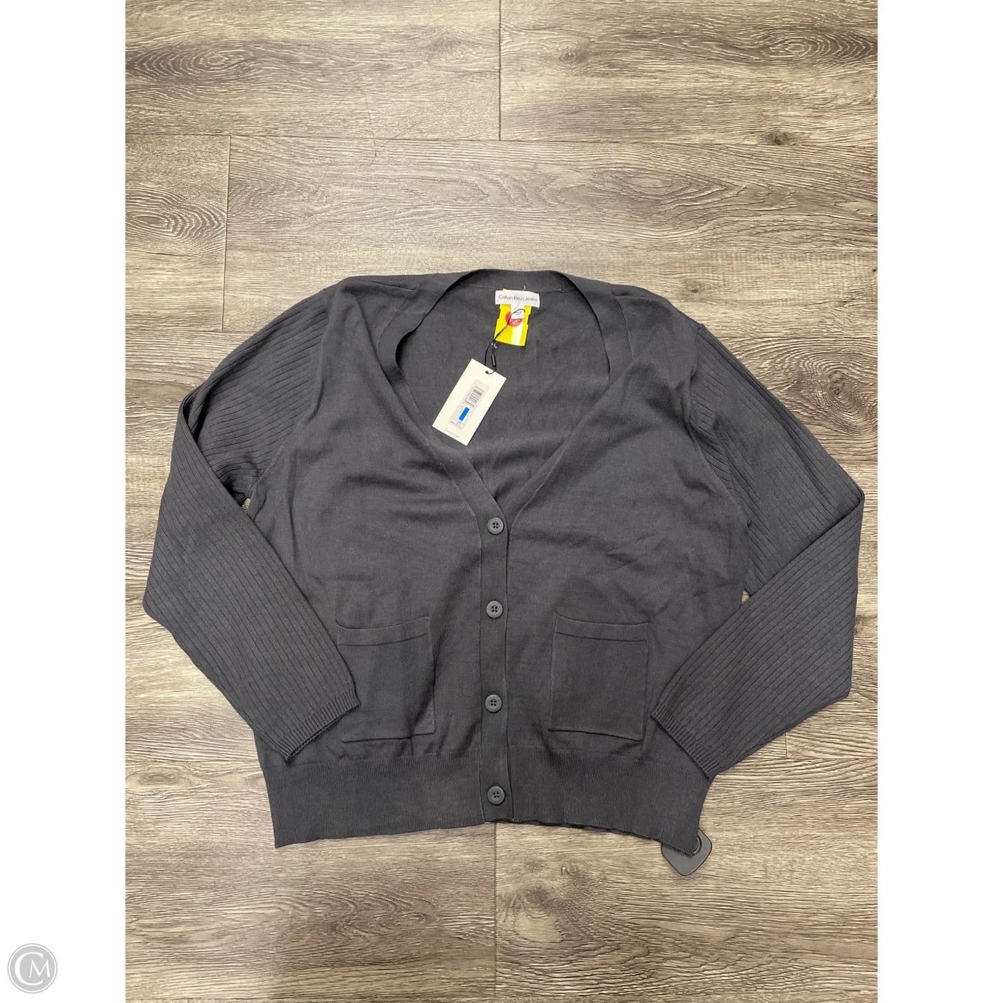 Sweater Cardigan By Calvin Klein In Grey, Size: Xl