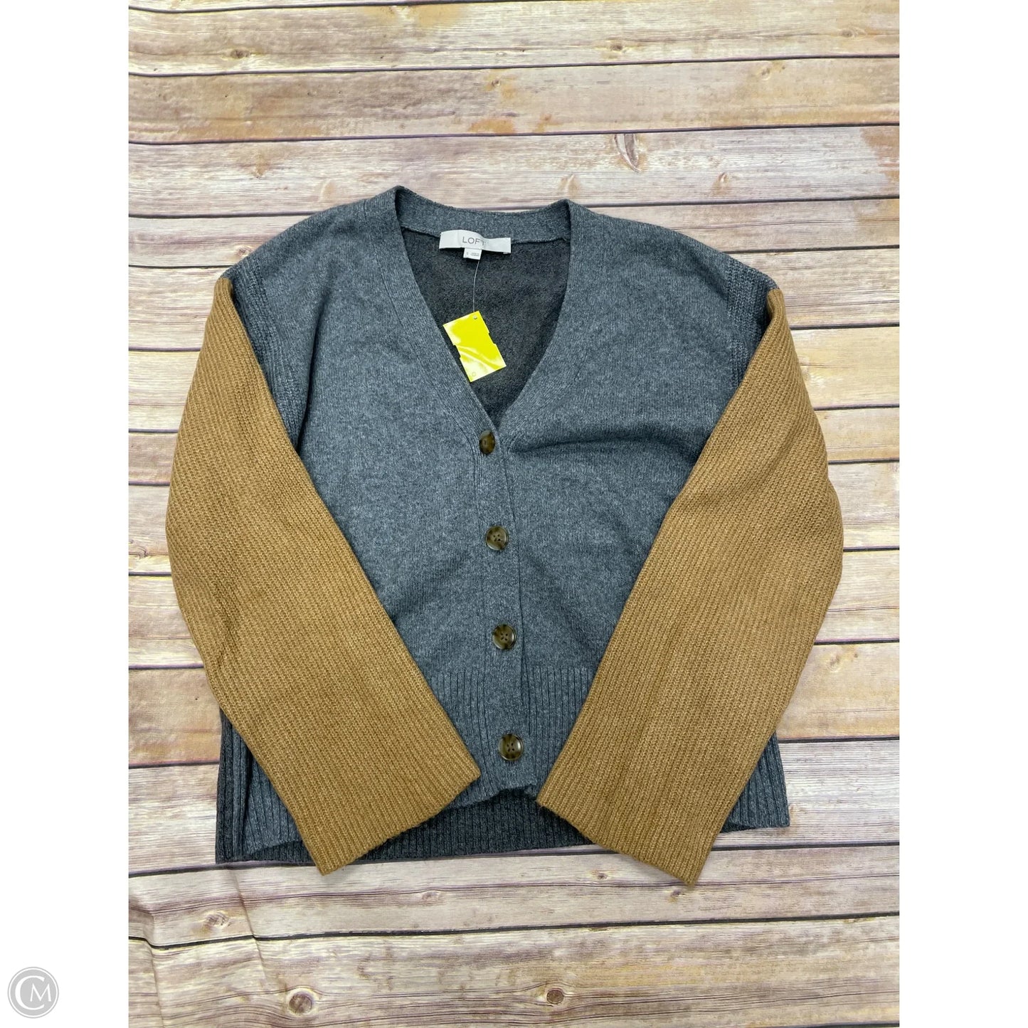 Sweater Cardigan By Loft In Grey & Tan, Size: S
