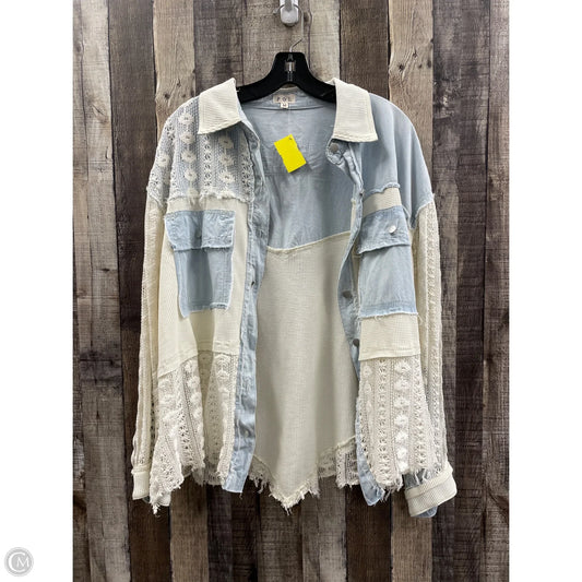 Top Long Sleeve By Pol In Blue & Cream, Size: M