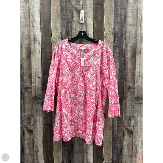Top 3/4 Sleeve By Talbots In Pink & White, Size: 3x