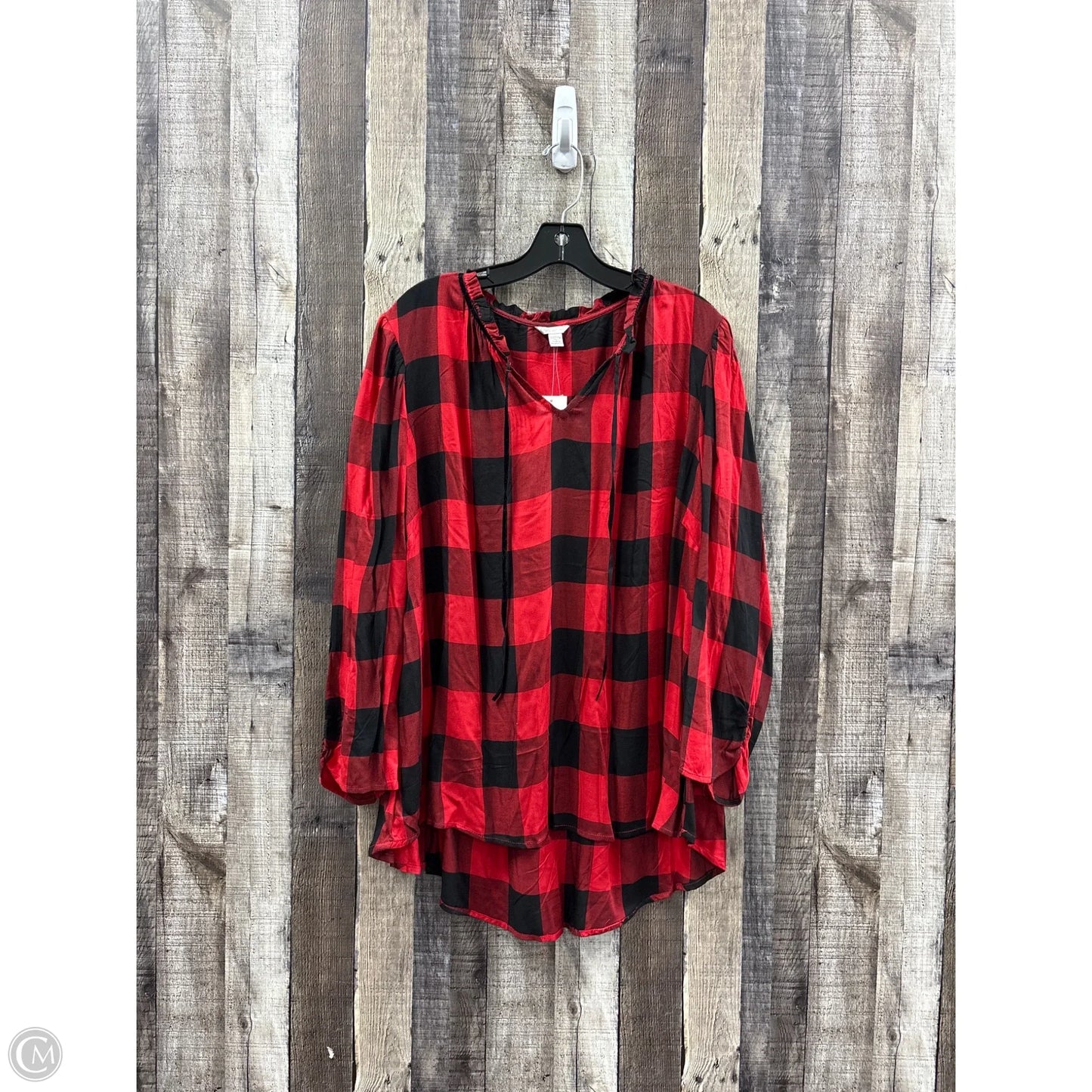 Top Long Sleeve By Cato In Plaid Pattern, Size: 1x
