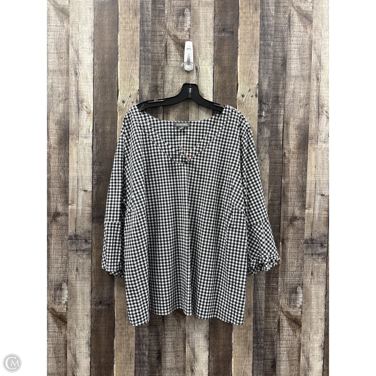 Top 3/4 Sleeve By Alexander Jordan In Checkered Pattern, Size: 2x