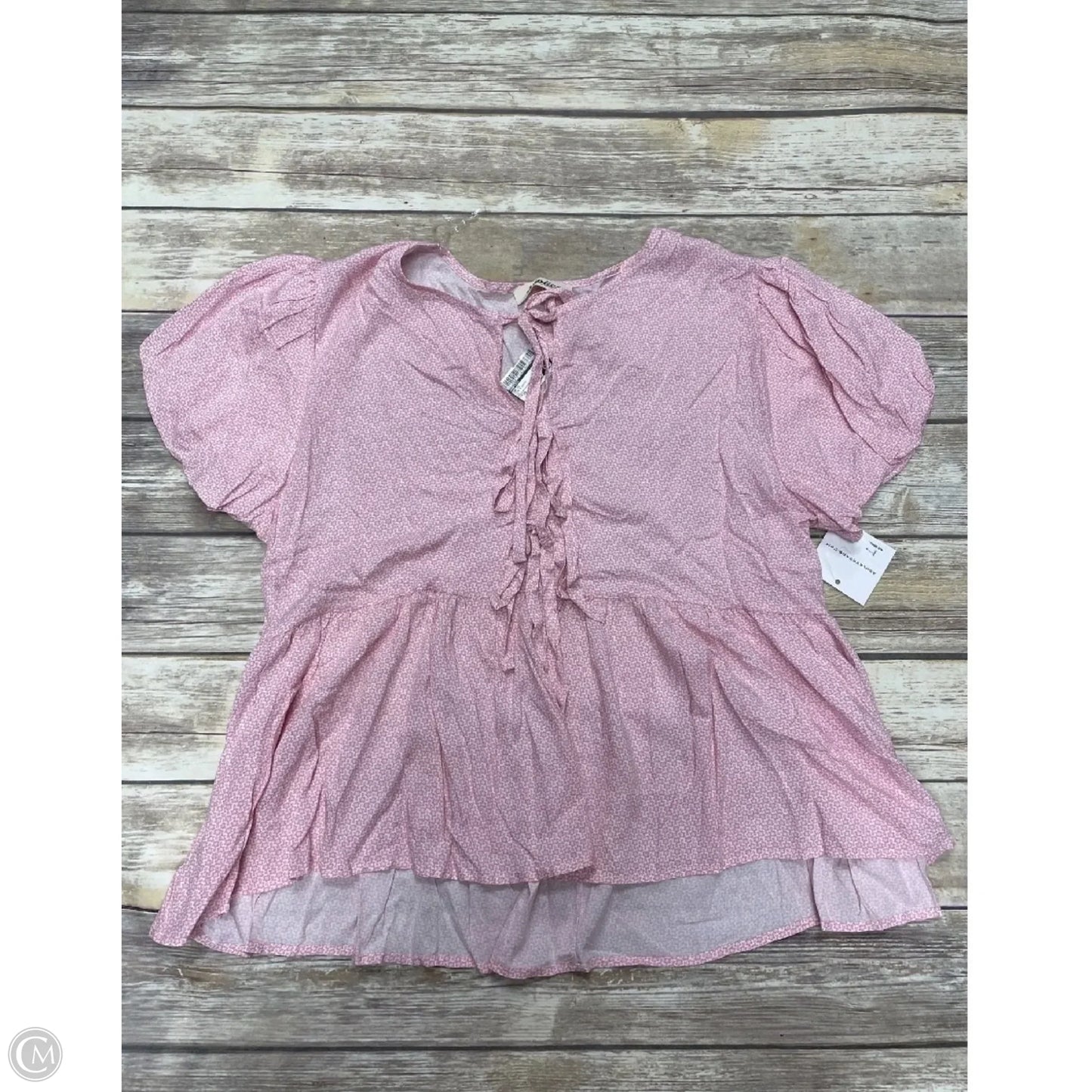 Top Short Sleeve By Haptics In Pink & White, Size: 2x