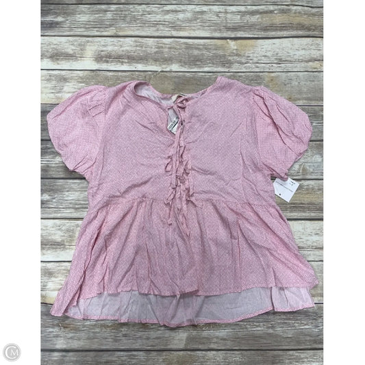 Top Short Sleeve By Haptics In Pink & White, Size: 2x