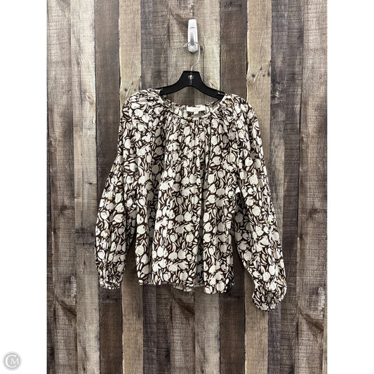 Top Long Sleeve By Loft In Brown & White, Size: M