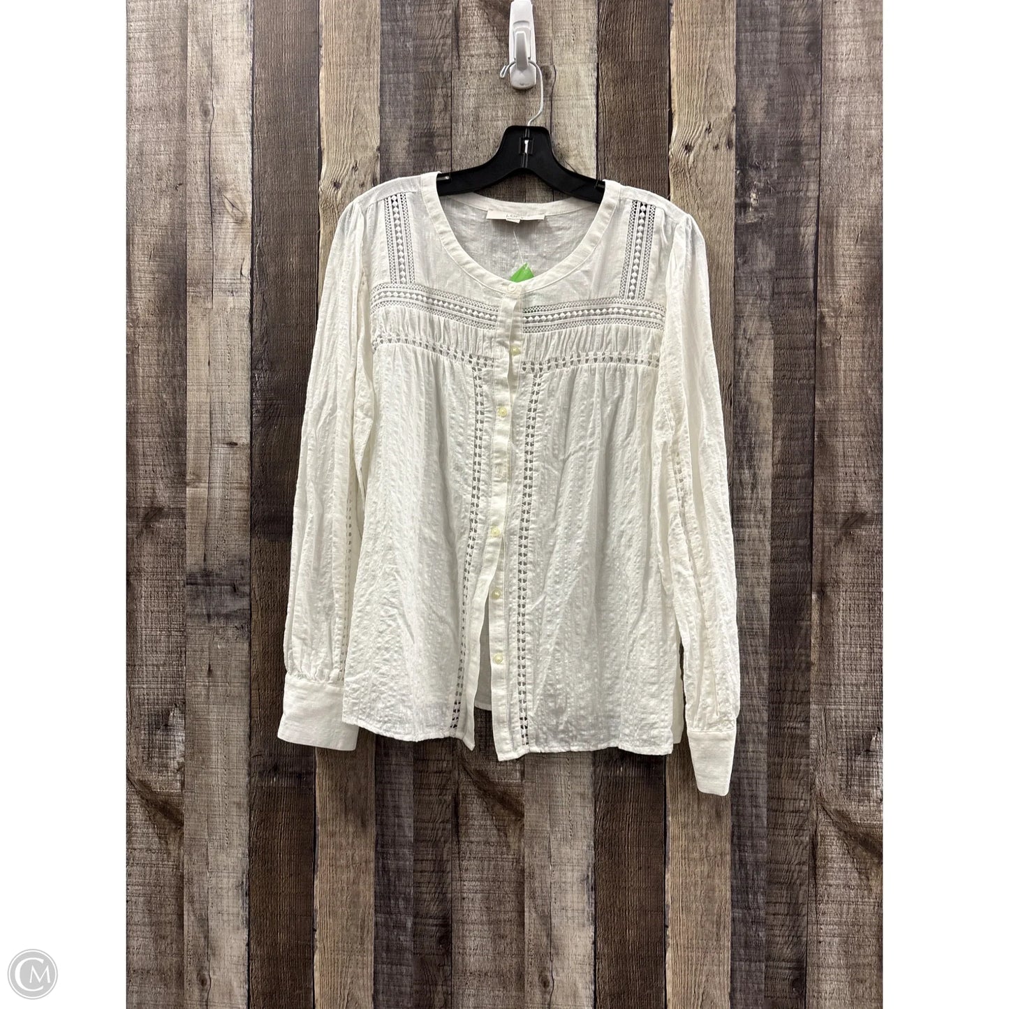 Top Long Sleeve By Loft In White, Size: L