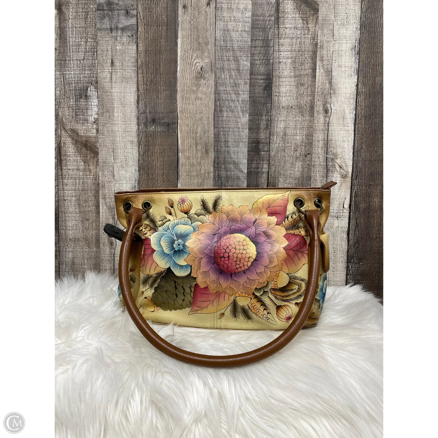 Handbag Leather By Anna, Size: Medium