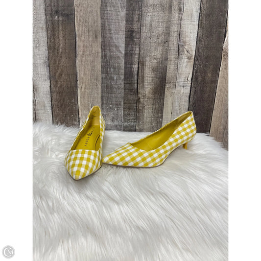 Shoes Heels Kitten By Katy Perry In White & Yellow, Size: 6.5
