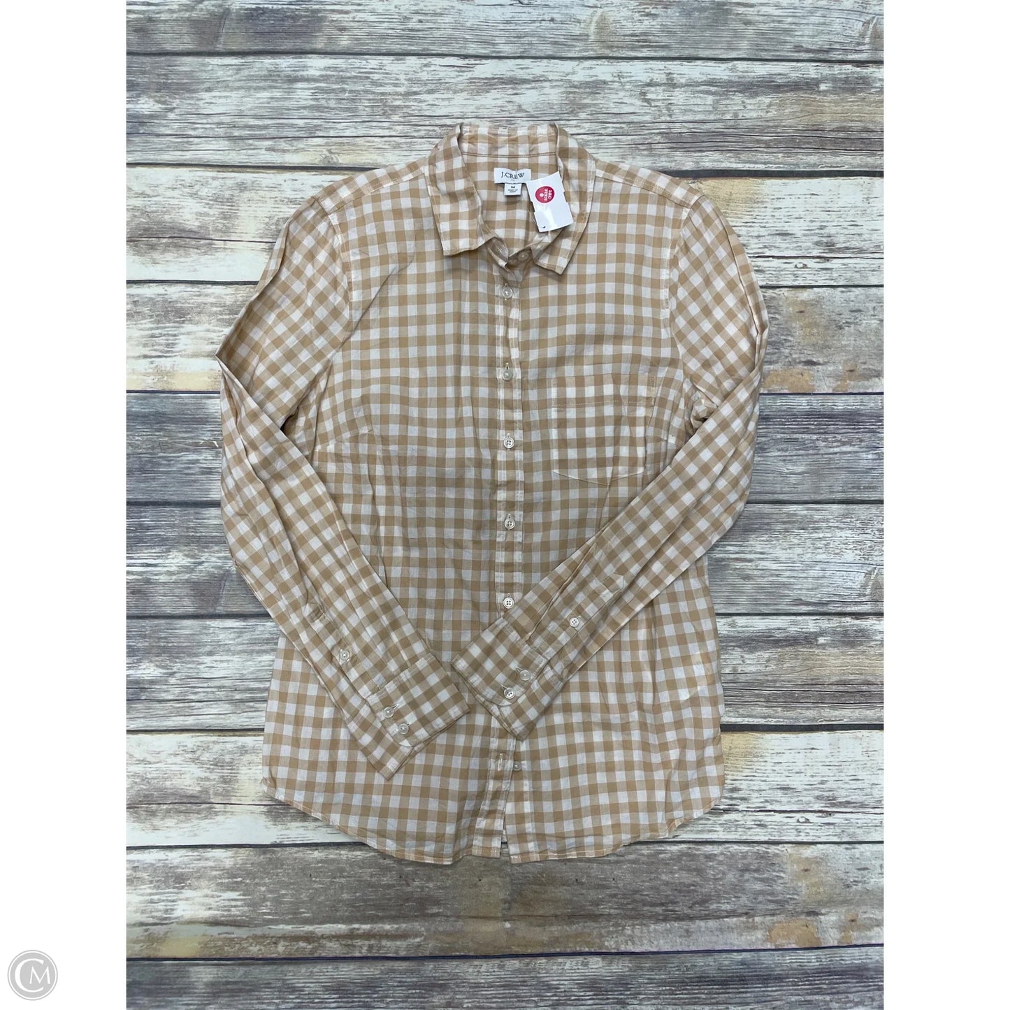 Top Long Sleeve By J. Crew In Tan & White, Size: M