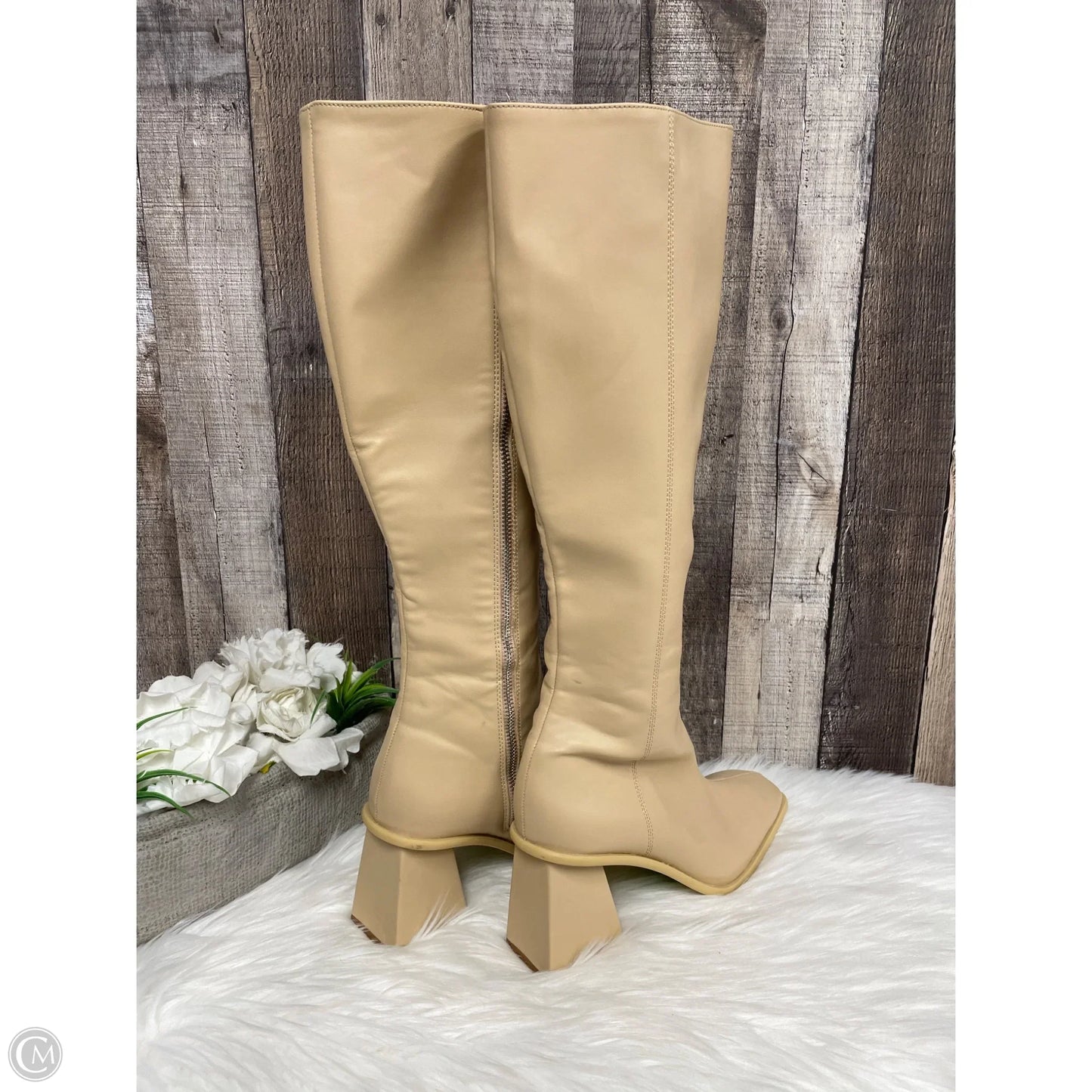 Boots Knee Heels By Cme In Tan, Size: 8