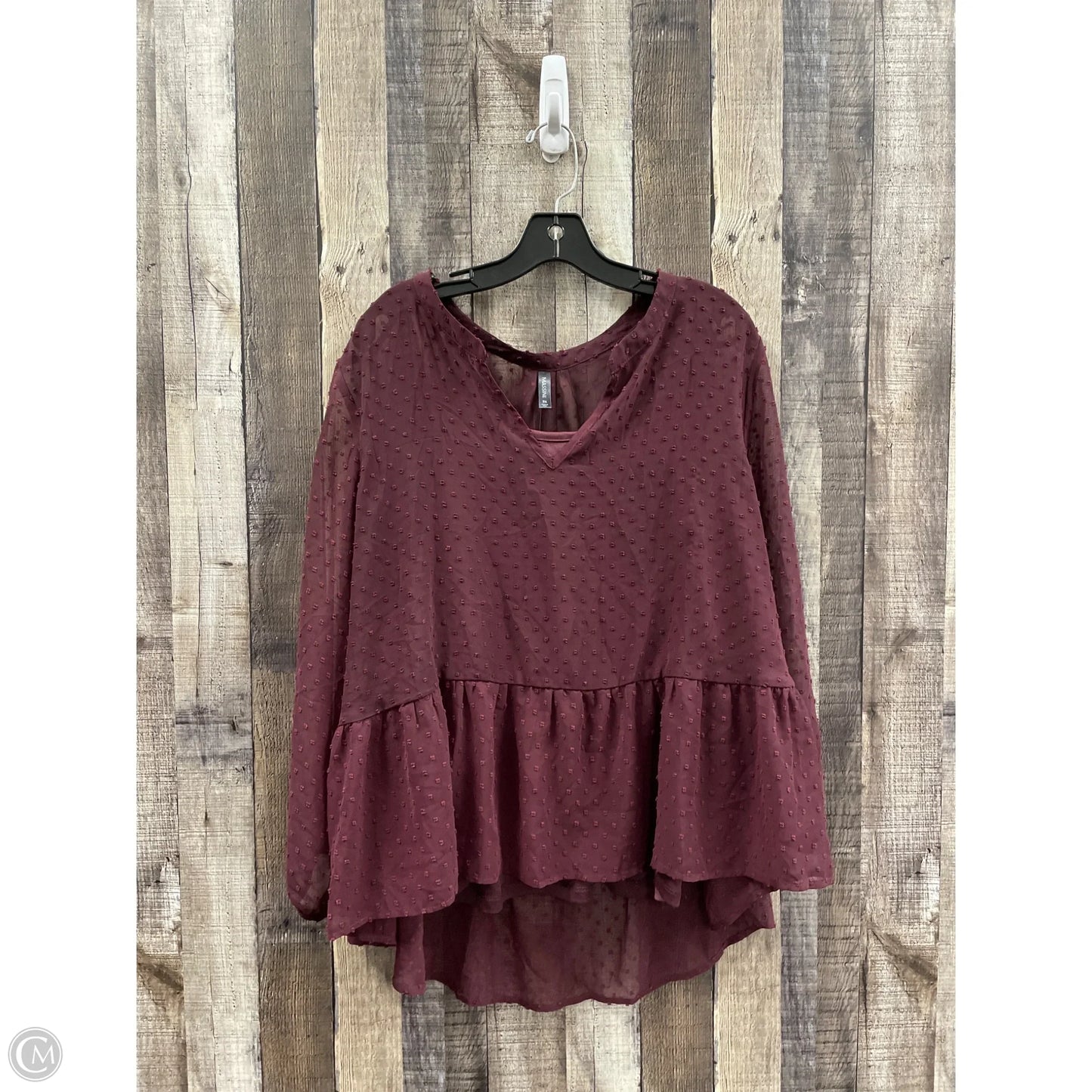 Top Long Sleeve By Massini In Maroon, Size: 2x